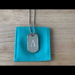 Tiffany & Co dog tag necklace .925 engraved “A”